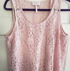 Dusty Rose Lace tank with silky shell